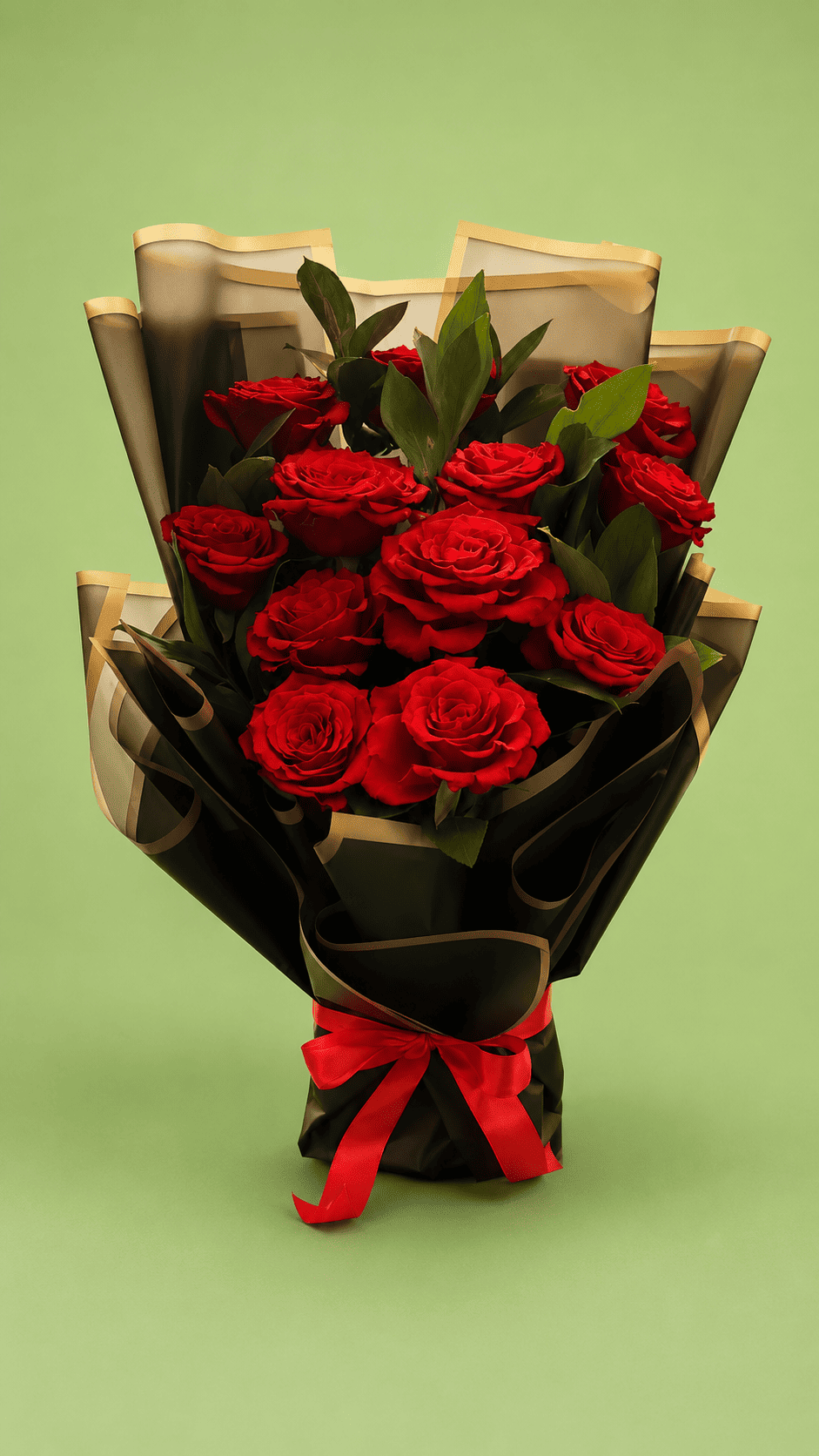 Luxury 15 Red Rose Bouquet Black Wrap