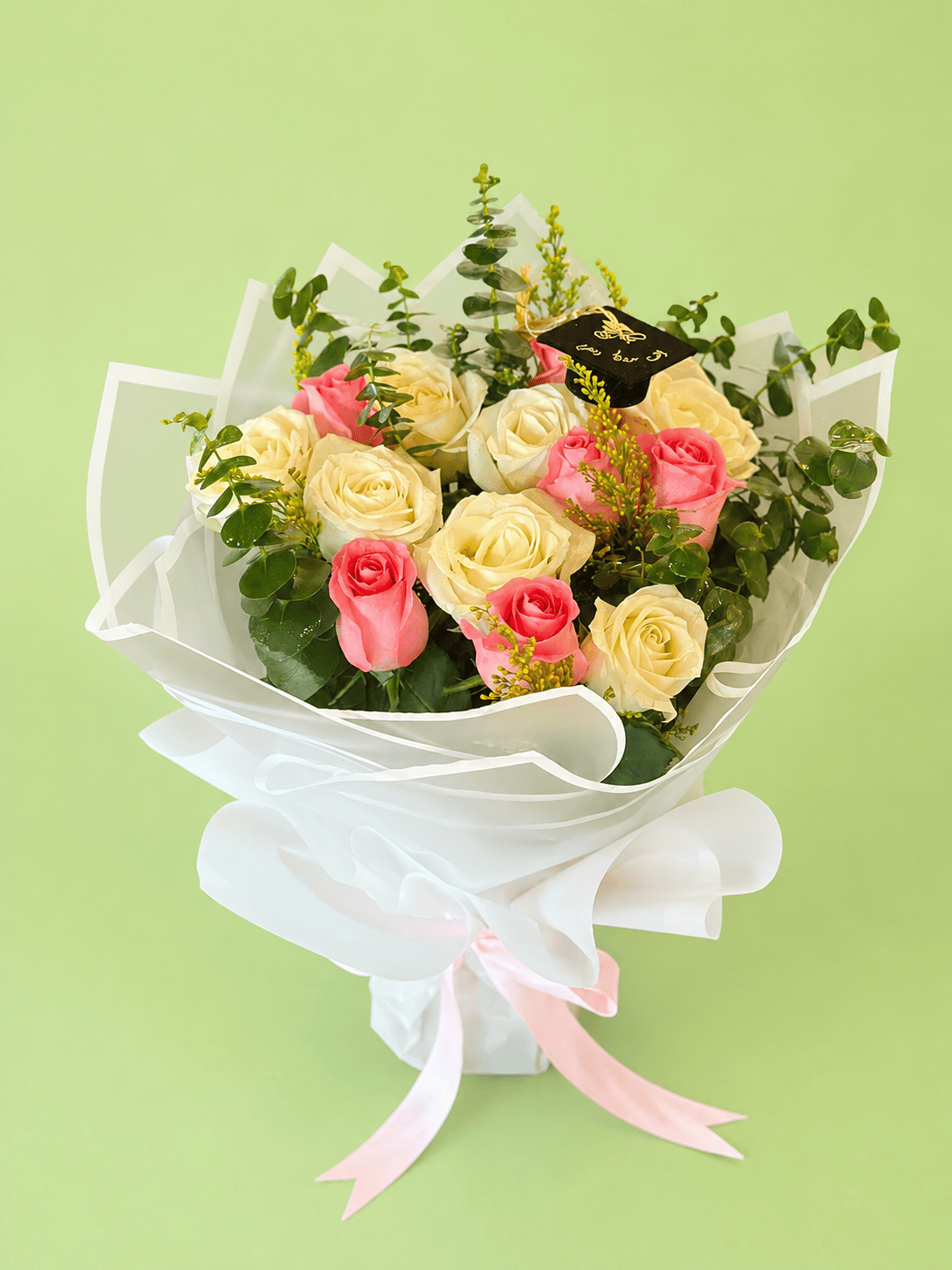 Graduation Pink & White Rose Bouquet Graduation Pink & White Rose Bouquet