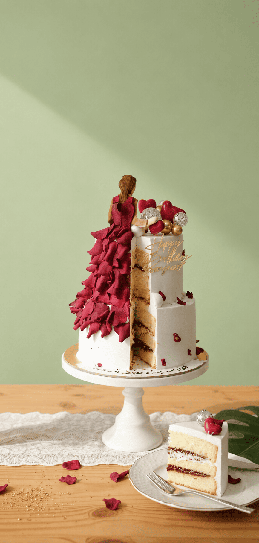 Elegant Crimson Lady Celebration Cake